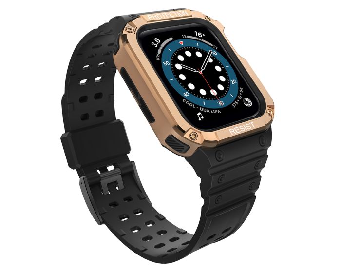 Protect TPU Strap Band with Case Black / Rose Gold - Ανθεκτικο Λουράκι Θήκη για Apple Watch 42/44/45/49mm (1/2/3/4/5/6/7/8/9/SE/ULTRA)