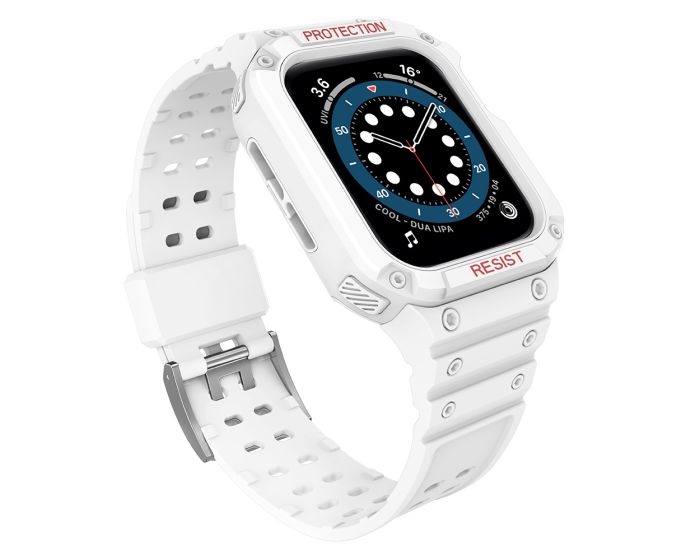 Protect TPU Strap Band with Case White - Ανθεκτικο Λουράκι Θήκη για Apple Watch 42/44/45/49mm (1/2/3/4/5/6/7/8/9/SE/ULTRA)