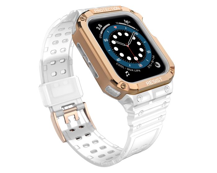 Protect TPU Strap Band with Case White / Rose Gold - Ανθεκτικο Λουράκι Θήκη για Apple Watch 42/44/45/49mm (1/2/3/4/5/6/7/8/9/SE/ULTRA)