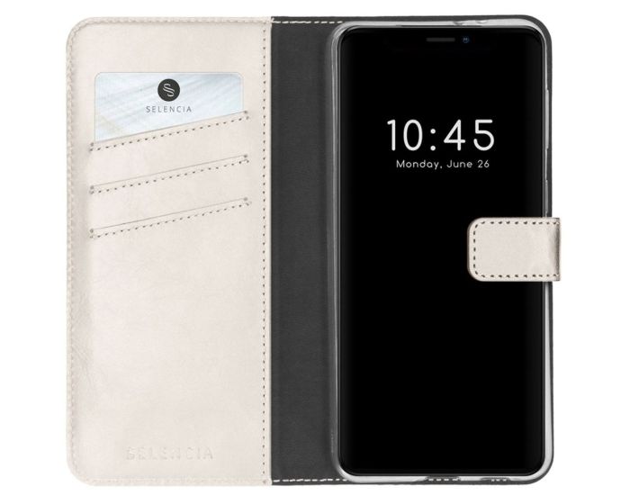 Selencia Era Genuine Leather Wallet Case Δερμάτινη Θήκη Πορτοφόλι - Light Grey (iPhone 13 Pro)