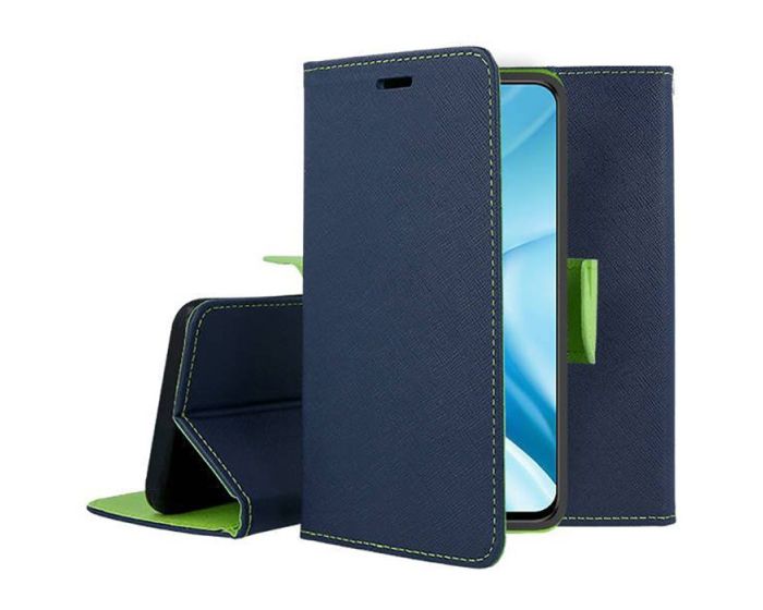 Tel1 Fancy Diary Case Θήκη Πορτοφόλι με δυνατότητα Stand Navy / Lime (Xiaomi 11T / 11T Pro)