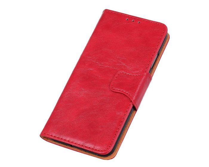 Crazy Horse Magnet Wallet Case Θήκη Πορτοφόλι με Δυνατότητα Stand - Red (Samsung Galaxy A22 4G)