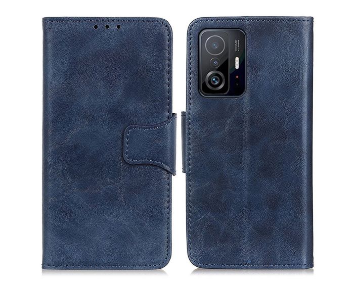 Crazy Horse Magnet Wallet Case Θήκη Πορτοφόλι με Δυνατότητα Stand - Blue (Xiaomi 11T / 11T Pro)