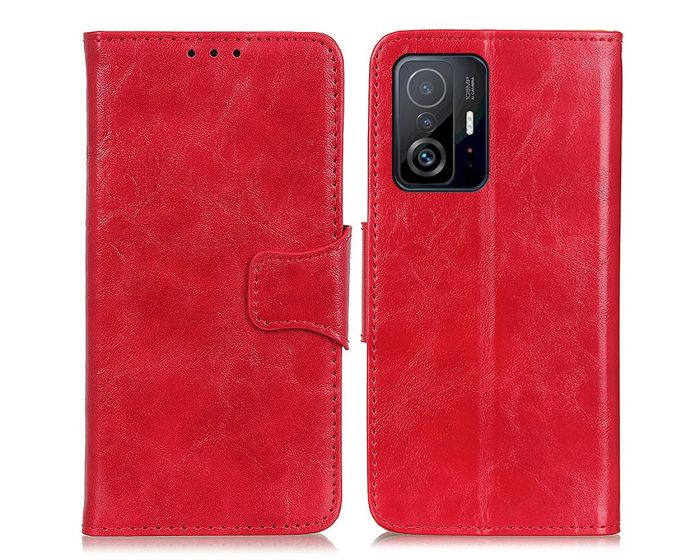 Crazy Horse Magnet Wallet Case Θήκη Πορτοφόλι με Δυνατότητα Stand - Red (Xiaomi 11T / 11T Pro)