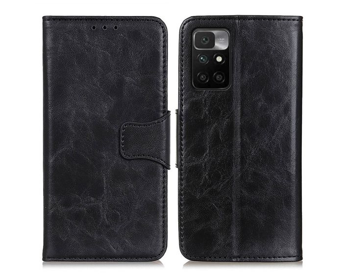 Crazy Horse Magnet Wallet Case Θήκη Πορτοφόλι με Δυνατότητα Stand - Black (Xiaomi Redmi 10)