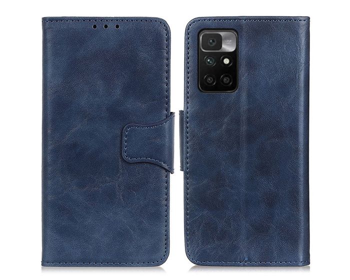 Crazy Horse Magnet Wallet Case Θήκη Πορτοφόλι με Δυνατότητα Stand - Blue (Xiaomi Redmi 10)