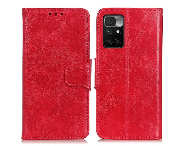 Crazy Horse Magnet Wallet Case Θήκη Πορτοφόλι με Δυνατότητα Stand - Red (Xiaomi Redmi 10)