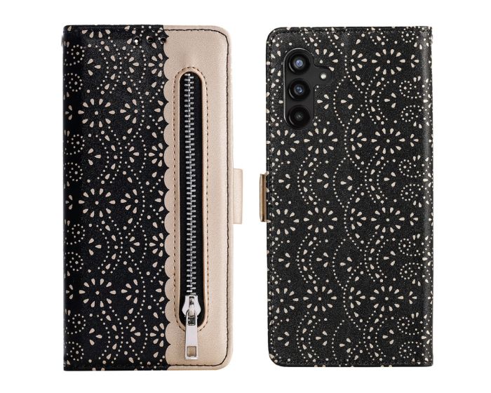 Zipper Lace Wallet Case Θήκη Πορτοφόλι με Δυνατότητα Stand - Black (Samsung Galaxy A13 5G / A04s)