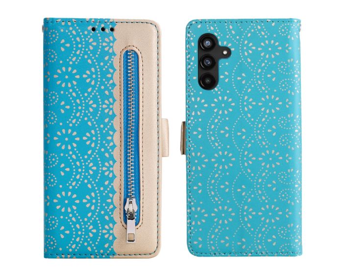 Zipper Lace Wallet Case Θήκη Πορτοφόλι με Δυνατότητα Stand - Blue (Samsung Galaxy A13 5G / A04s)