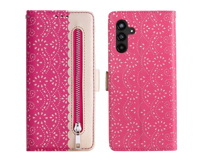 Zipper Lace Wallet Case Θήκη Πορτοφόλι με Δυνατότητα Stand - Rose (Samsung Galaxy A13 5G / A04s)