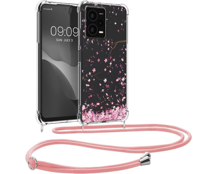 KWmobile Crossbody Silicone Case with Neck Cord Lanyard Strap (60717.01) Cherry Blossom (Xiaomi Redmi Note 12 Pro Plus)