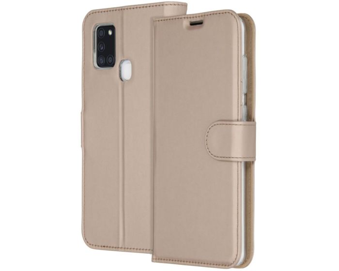 Accezz Booklet Wallet Case Θήκη Πορτοφόλι με Stand - Gold (Samsung Galaxy A21s)