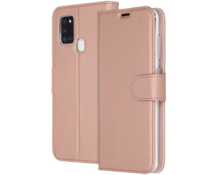 Accezz Booklet Wallet Case Θήκη Πορτοφόλι με Stand - Rose Gold (Samsung Galaxy A21s)