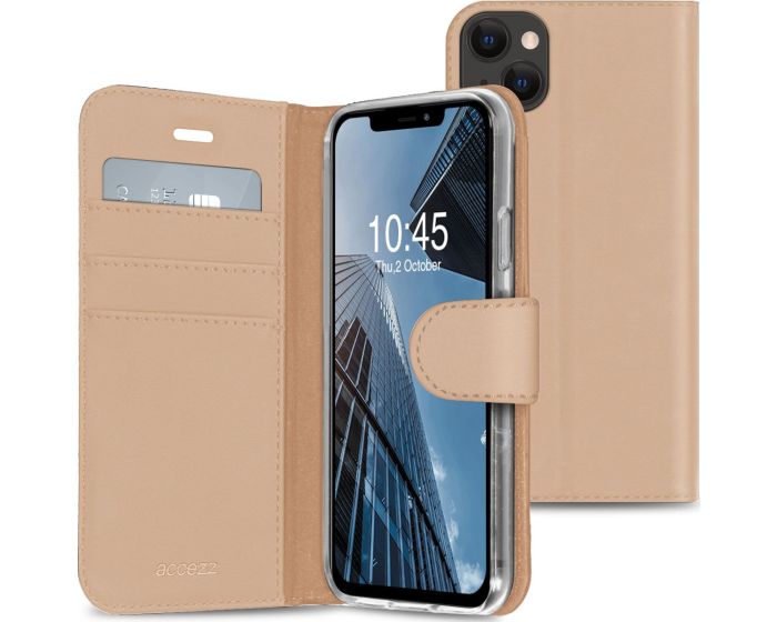 Accezz Booklet Wallet Case Θήκη Πορτοφόλι με Stand - Gold (iPhone 13)
