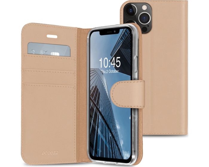 Accezz Booklet Wallet Case Θήκη Πορτοφόλι με Stand - Gold (iPhone 13 Pro)