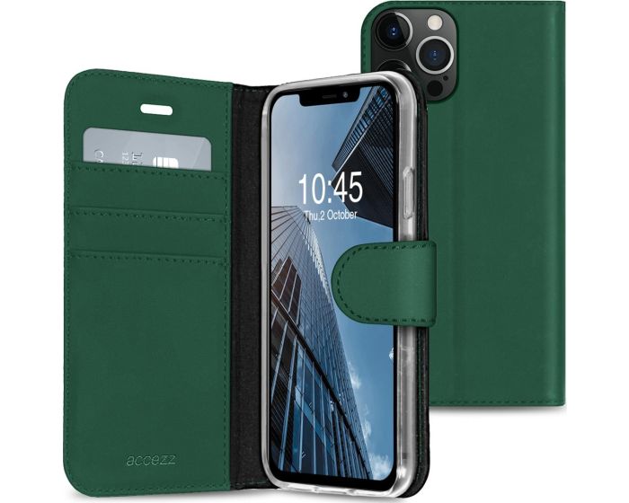 Accezz Booklet Wallet Case Θήκη Πορτοφόλι με Stand - Green (iPhone 13 Pro Max)
