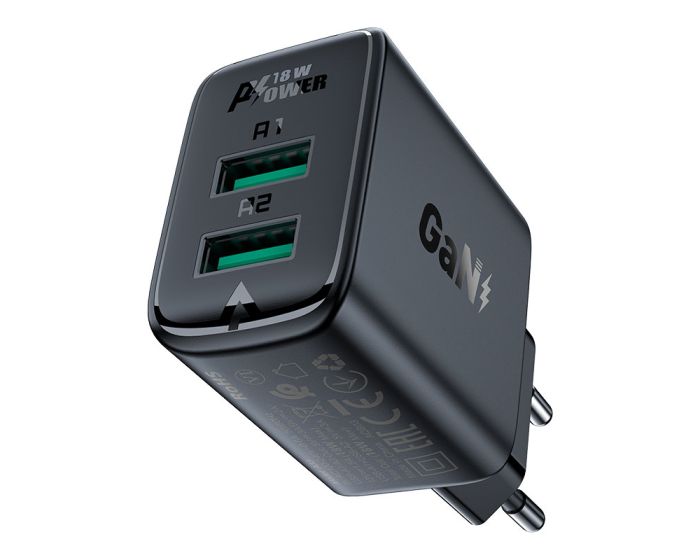 Acefast A33 Wall Charger 18W 2x USB QC 3.0 - Black