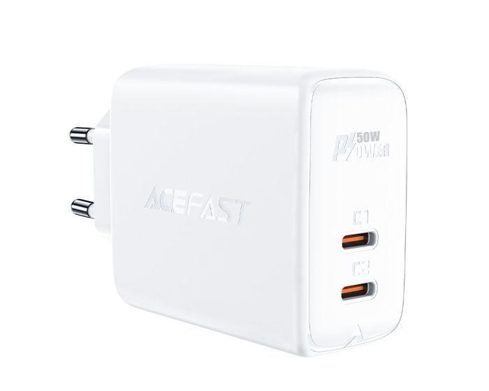 Acefast A29 GaN Wall Charger 50W 2x Type-C PD QC 3.0 - White