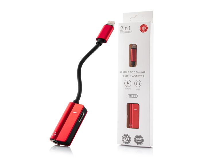 Adapter MY032 Lightning to Lightning / Jack 3,5mm 2A Max - Red
