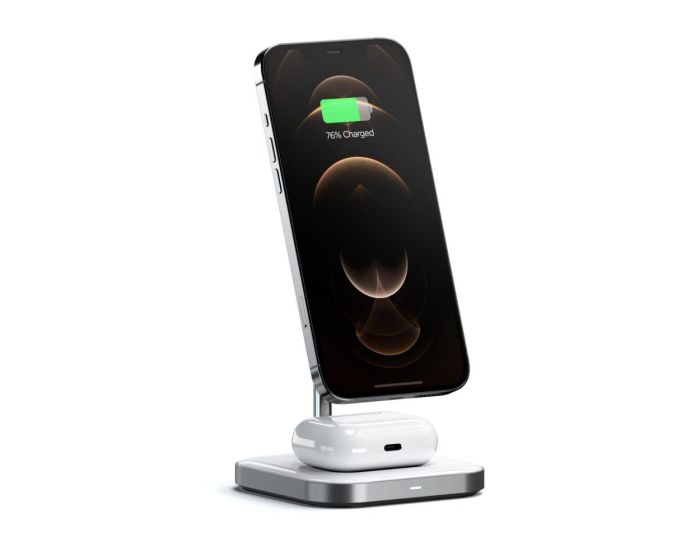 SATECHI Aluminum 2-in-1 Magnetic Wireless Charging Stand - Space Grey