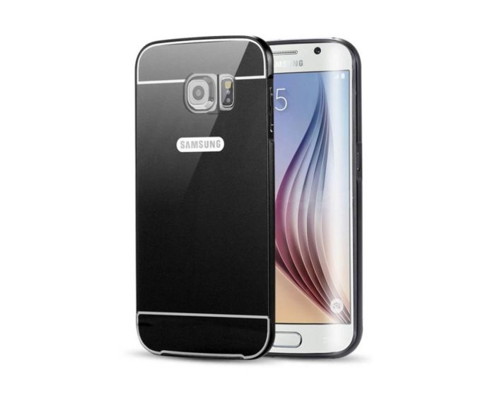 Aluminum Bumper & Back Mirror Cover - Black (Samsung Galaxy S6 Edge Plus)
