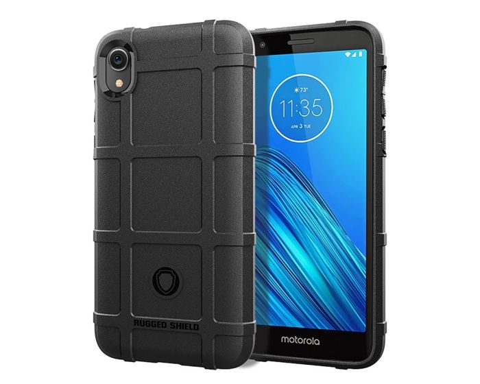 Anti Shock Rugged Armor Square Grid Tough Case Black (Motorola Moto E6 Play)