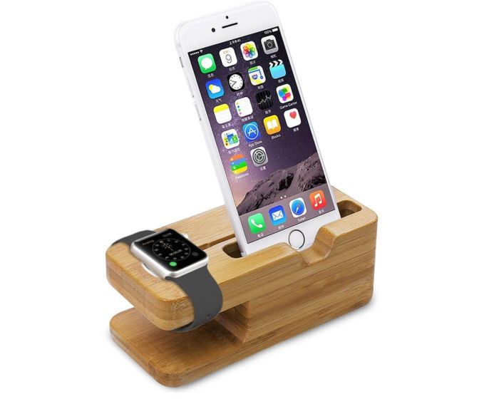 Bamboo Apple Watch Charging Stand & Dock Φόρτισης with iPhone Dock