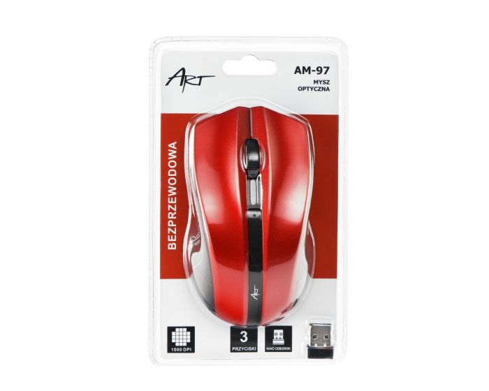 Art Optical Wireless Mouse USB AM-97 Ασύρματο Ποντίκι Υπολογιστή - Red