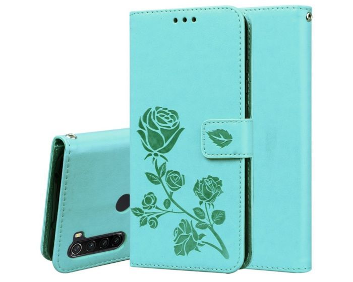 Art Wallet Case Θήκη Πορτοφόλι με Δυνατότητα Stand - Imprint Rose Flower Blue (Xiaomi Redmi Note 8T)