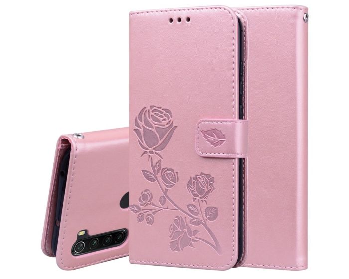 Art Wallet Case Θήκη Πορτοφόλι με Δυνατότητα Stand - Imprint Rose Flower Pink (Xiaomi Redmi Note 8T)