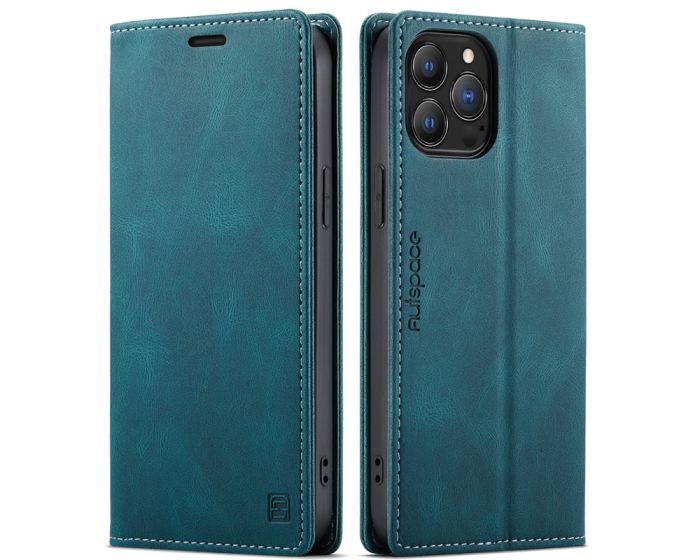 AutSpace PU Leather RFID Wallet Case Θήκη Πορτοφόλι με Stand - Blue (iPhone 13 Pro)