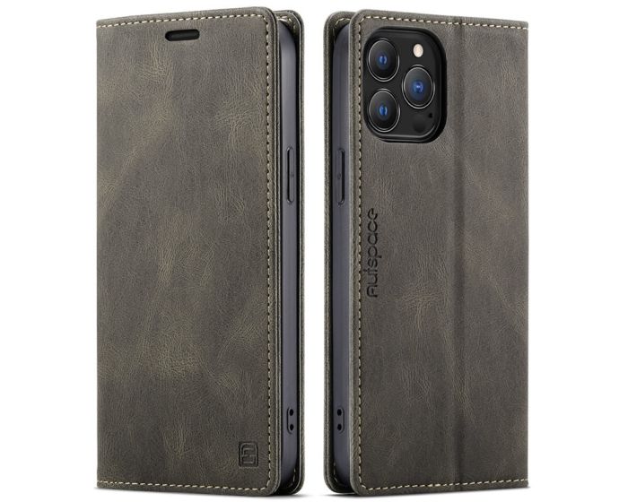 AutSpace PU Leather RFID Wallet Case Θήκη Πορτοφόλι με Stand - Brown (iPhone 13 Pro)
