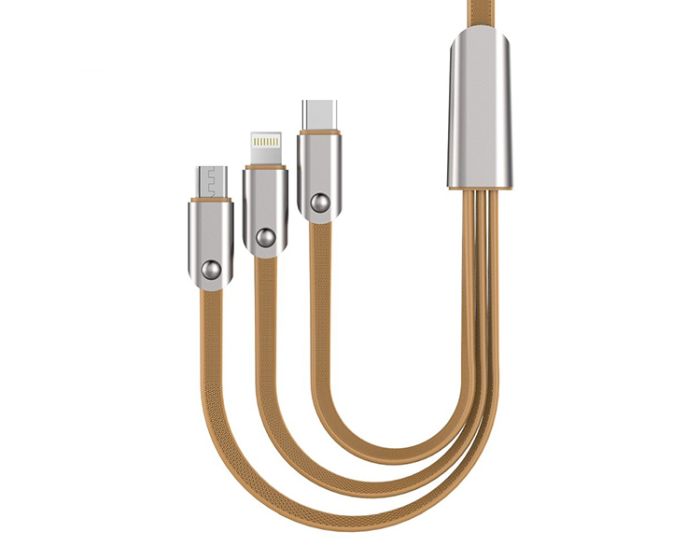 Awei CL-21 Cable 3in1 Καλώδιο Φόρτισης Micro USB / Lightning / Type-C 2.4A 1.5m - Gold