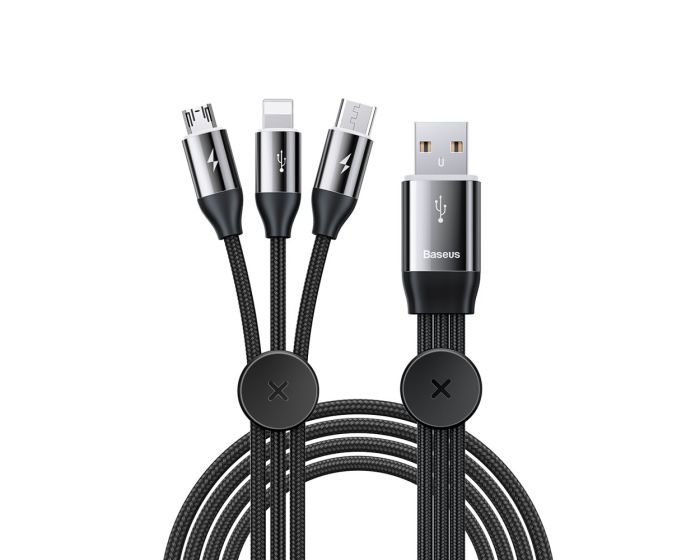 Baseus Co-Sharing 3in1 USB to Lightning / Type-C / micro USB (CAMLT-FX01) 3.5A Καλώδιο Φόρτισης 1m Black