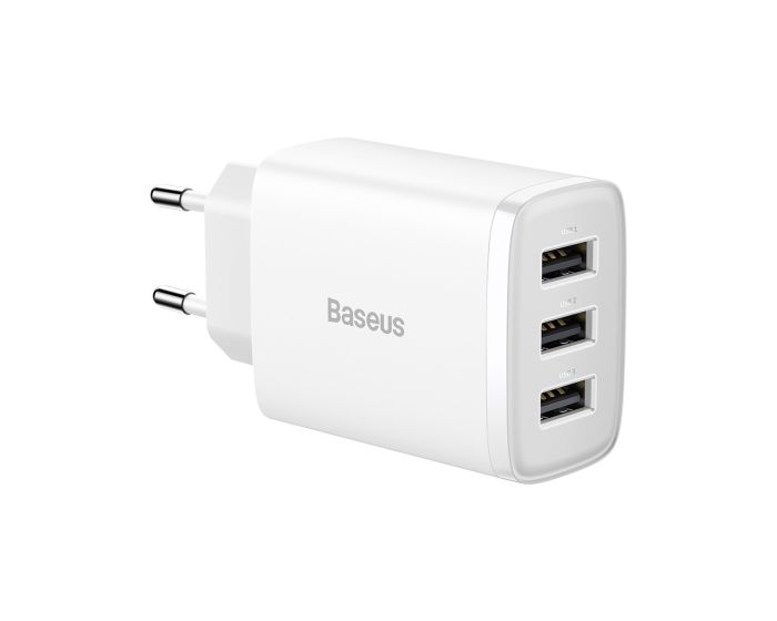 Baseus Compact Wall Charger (CCXJ020102) 17W 3xUSB - White