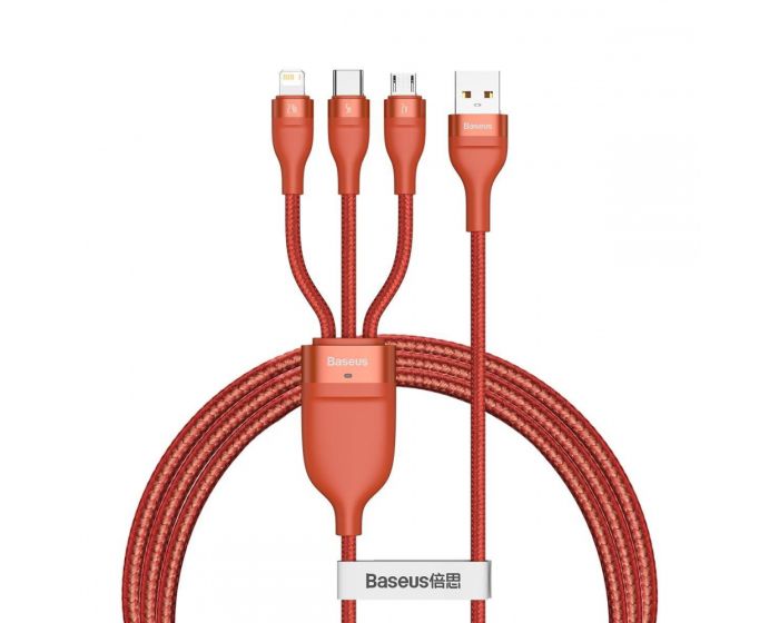 Baseus Flash 3in1 USB to Lightning / Type-C / micro USB 5A 40W Καλώδιο Φόρτισης 1.2m Orange