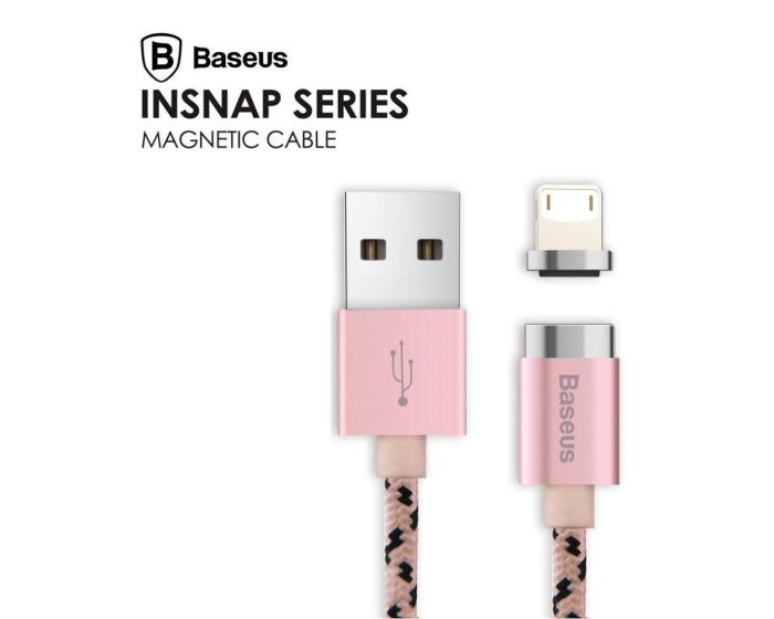 Baseus Insnap Series Magnetic Premium Καλώδιο Γρήγορης Φόρτισης 1 Μέτρου με μαγνητικό βύσμα USB to Lightning - Pink