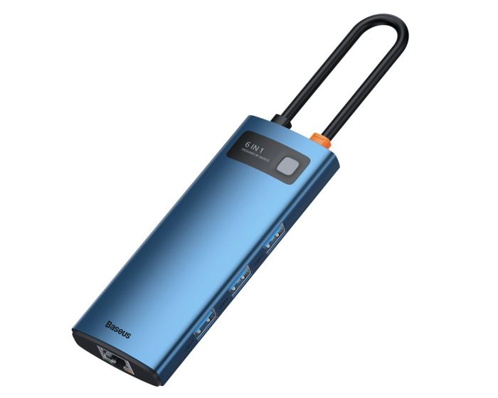 Baseus Metal Gleam 6in1 Multi-function Hub Type-C to 3xUSB 3.2 / 1xRJ45 / 1xType-C PD 100W / HDMI HD 4K (WKWG000003) Blue