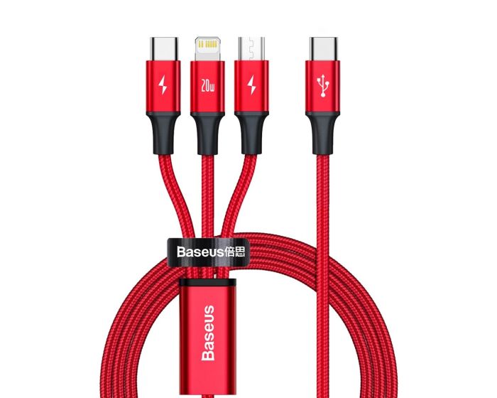 Baseus Rapid 3in1 USB Type-C to Lightning / Type-C / micro USB (CAMLT-SC09) 3A 20W Καλώδιο Φόρτισης 1.5m Red