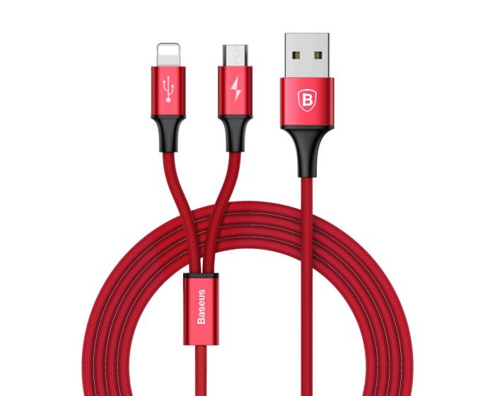 Baseus Rapid 2in1 USB to Lightning / micro USB (CAML-SU09) 3A Καλώδιο Φόρτισης 1.2m Red