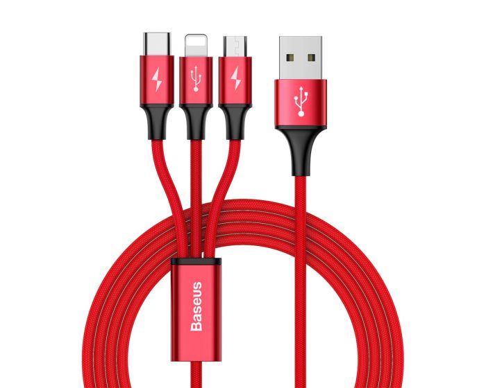 Baseus Rapid 3in1 USB to Lightning / Type-C / micro USB (CAMLT-SU09) 3A Καλώδιο Φόρτισης 1.2m Red