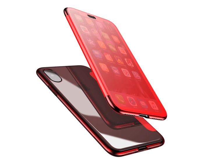 Baseus Touchable Case TPU Flip Cover with Tempered Glass Red (iPhone X / Xs)