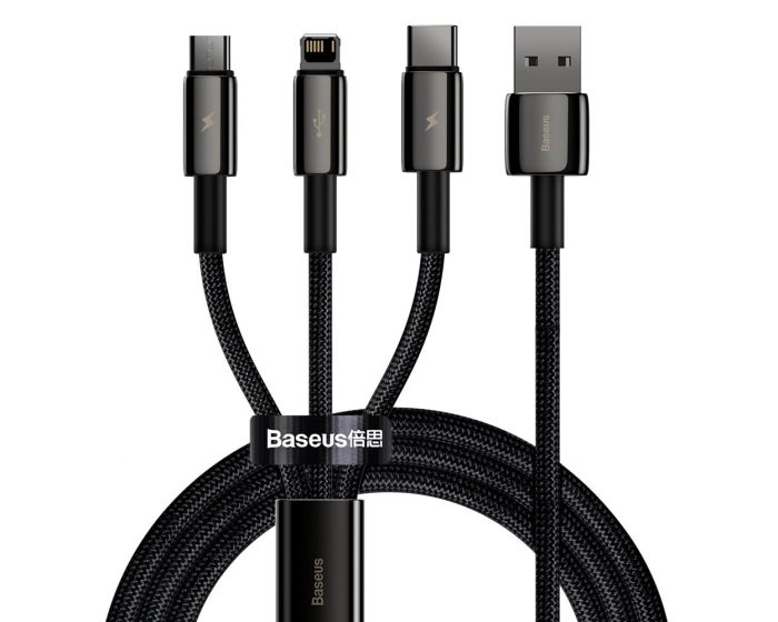 Baseus Tungsten Gold 3in1 Fast Charging Data Cable USB to Type-C / Lightning / micro USB (CAMLTWJ-01) 3.5A Καλώδιο Φόρτισης 1.5m Black