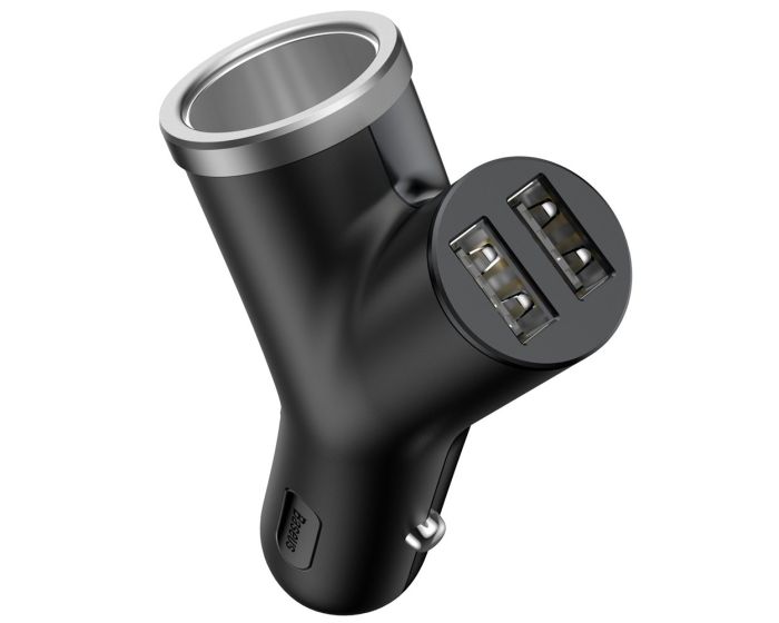 Baseus Y Type with 2x USB and Extended Cigarette Lighter Port 3.4A (BSC-C16N) Φορτιστής Αυτοκινήτου Black