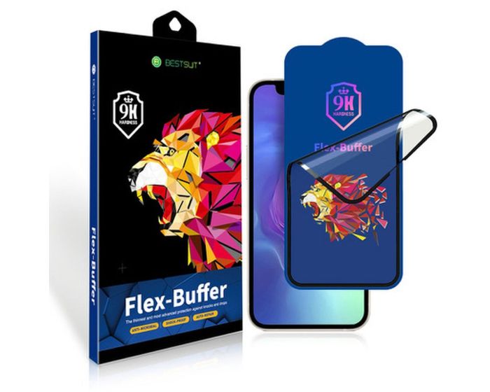 Bestsuit Flex-Buffer Hybrid Glass with Antibacterial Biomaster Coating Αντιχαρακτικό 9H - Black (iPhone 13 Mini)