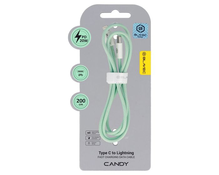 Blavec Candy Braided Fast Charging Data Cable PD 20W 2,4A (CCA-CL24GN20) Καλώδιο Φόρτισης Type-C to Lightning 2m Green