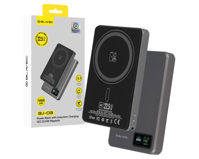 Blavec BJ-03 Slim 13,5mm Power Bank 10000mAh Type C 22,5W Magsafe 3in1 (PBBJ03-MC10G) Εξωτερική Μπαταρία - Gray - MT80448