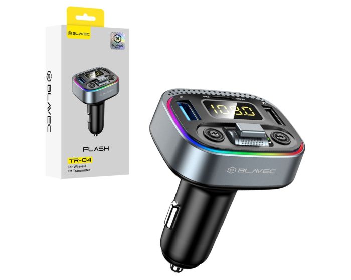 Blavec FM Transmitter Flash TR-04 MP3, Bluetooth 2xUSB + Type C PD 30W QC3.0 18W (TFMFTR04-B) Φορτιστής Αυτοκινήτου - Black - MT83417