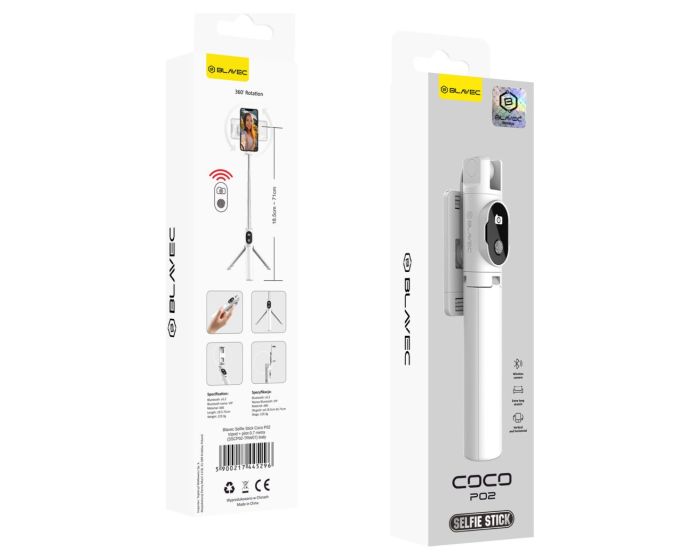 Blavec Selfie Stick Coco P-02 Tripod + Remote Control 0,7m (SSCP02-TRW07) White - MT83432