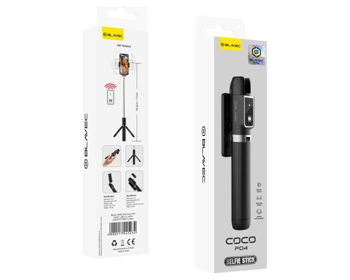 Blavec Selfie Stick Coco P-04 Tripod + Remote Control 0,7m (SSCP04-TRB07) Black - MT83434